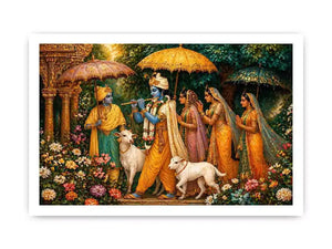 Krishna witth Gopis in virandavan