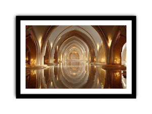 luxury gold architecture wall art canvas palace arches reflection elegant interior decor modern artwork