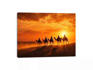 desert caravan wall art canvas camel silhouette sunset landscape minimal warm tones elegant decor