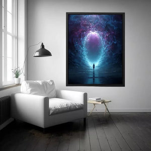 Surreal Cosmic Portal with Ethereal Light and Silhouette Figure – Sci Fi Wall Art Canvas