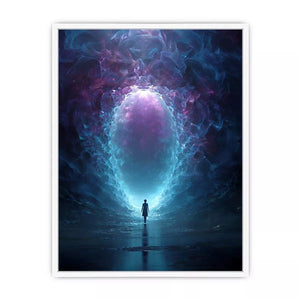 Surreal Cosmic Portal with Ethereal Light and Silhouette Figure – Sci Fi Wall Art Canvas