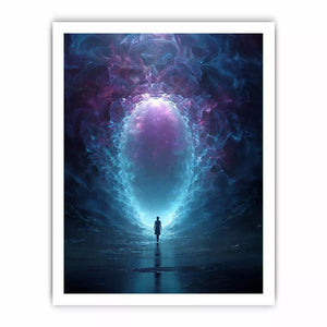 Surreal Cosmic Portal with Ethereal Light and Silhouette Figure – Sci Fi Wall Art Canvas