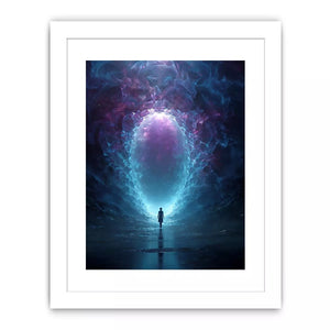 Surreal Cosmic Portal with Ethereal Light and Silhouette Figure – Sci Fi Wall Art Canvas