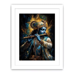 Classic Krishna Flute Portrait with Golden Ornament Detail – Spiritual Wall Art Canvas
