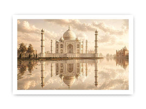 taj mahal sunset wall art india luxury architecture canvas decor agra monument golden sky no reflection