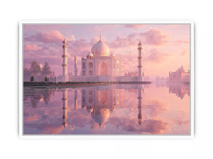pastel taj mahal sunset wall art india luxury architecture canvas decor agra monument golden sky no reflection