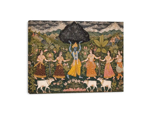 Luxury Krishna Govardhan painting canvas wall art for living room decor USA premium traditional Indian mythology artwork