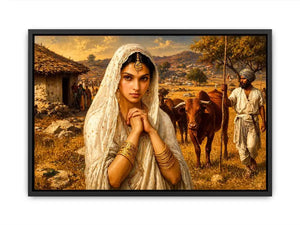 Indian village woman portrait wall art traditional cultural canvas earthy tones decor