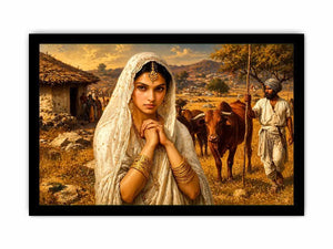 Indian village woman portrait wall art traditional cultural canvas earthy tones decor