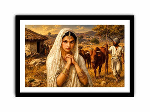 Indian village woman portrait wall art traditional cultural canvas earthy tones decor