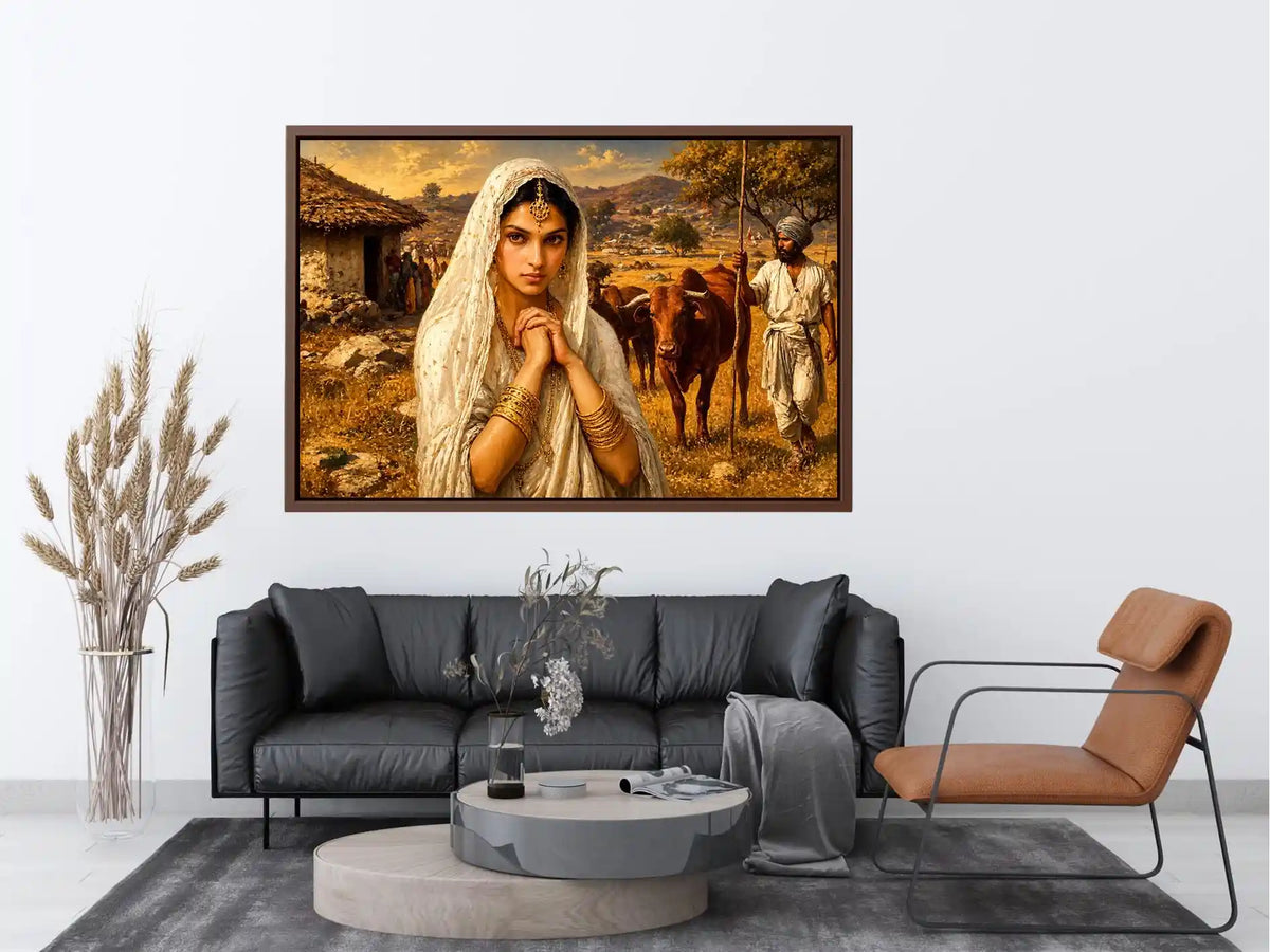 Indian village woman portrait wall art traditional cultural canvas earthy tones decor