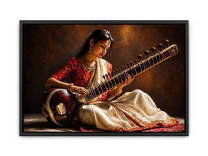 indian sitar player wall art classical music painting cultural canvas decor
