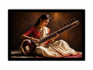 indian sitar player wall art classical music painting cultural canvas decor