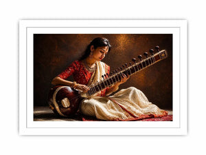 indian sitar player wall art classical music painting cultural canvas decor