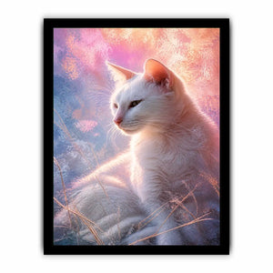 dreamy white cat pastel background ethereal soft light animal wall art canvas decor
