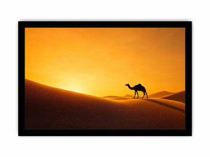 desert camel silhouette sunset sand dunes golden light minimalist wall art canvas decor