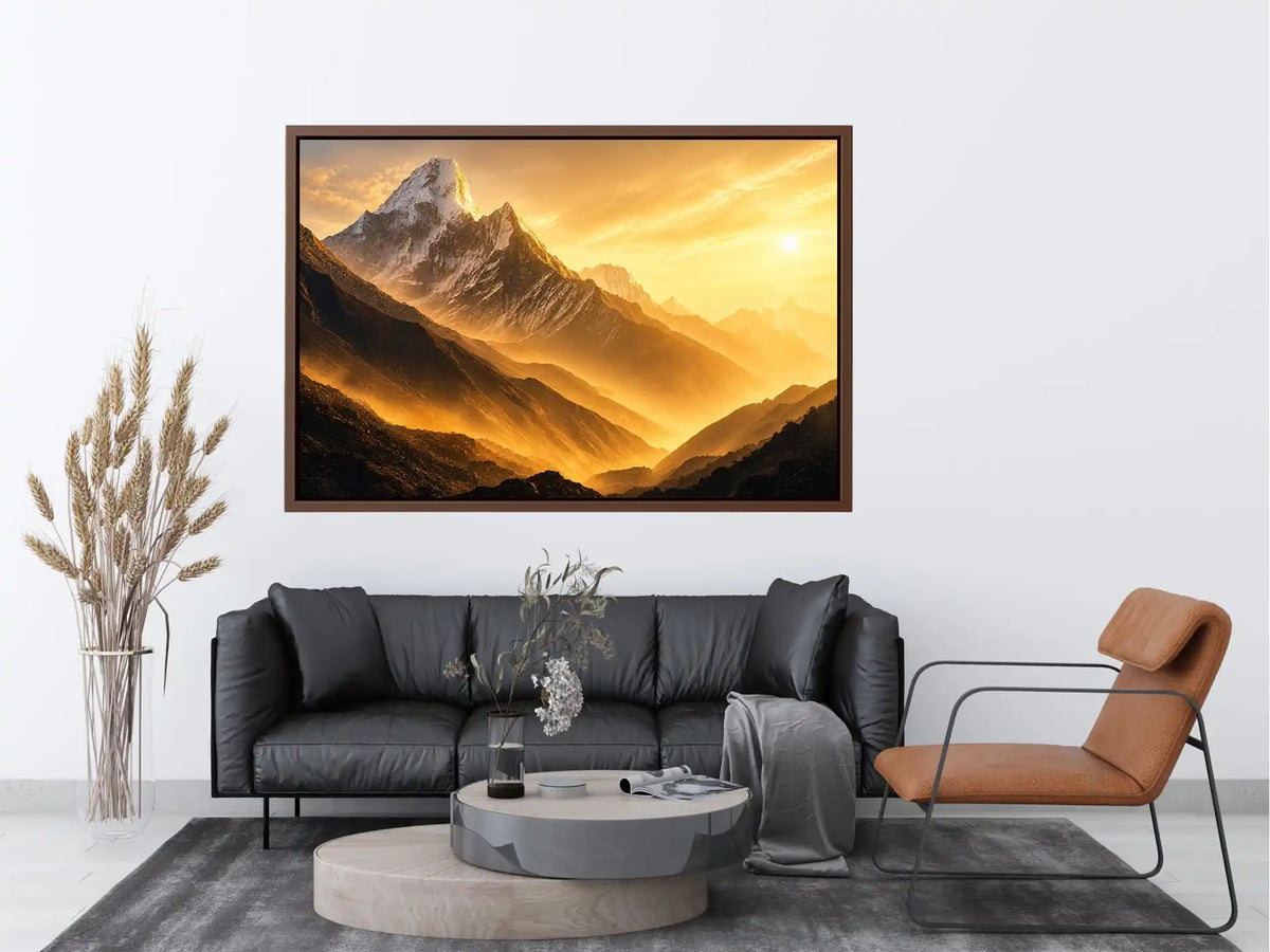 golden mountain sunrise mist landscape serene nature wall art canvas decor