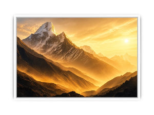 golden mountain sunrise mist landscape serene nature wall art canvas decor
