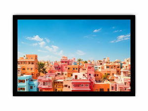 pastel cityscape wall art colorful urban architecture minimal modern canvas decor