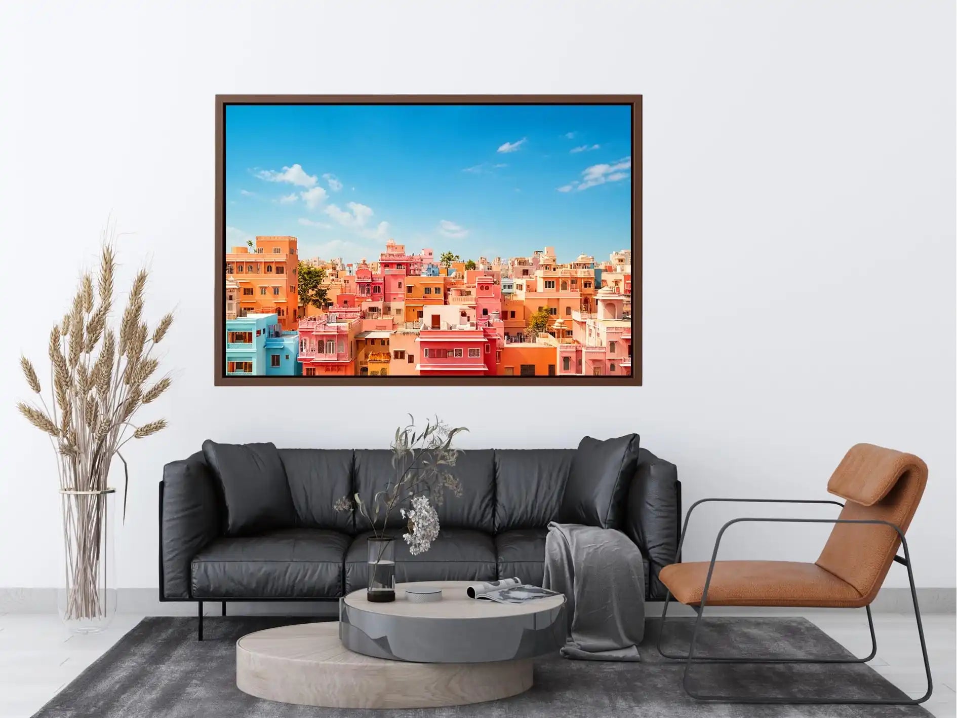 pastel cityscape wall art colorful urban architecture minimal modern canvas decor