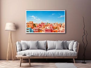 pastel cityscape wall art colorful urban architecture minimal modern canvas decor
