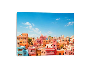 pastel cityscape wall art colorful urban architecture minimal modern canvas decor