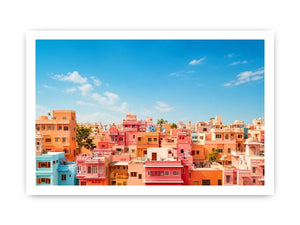 pastel cityscape wall art colorful urban architecture minimal modern canvas decor