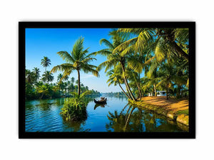kerala backwaters wall art tropical river palm trees boat serene landscape canvas decor