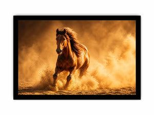 running horse desert dust golden light powerful animal wall art canvas