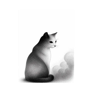 minimalist black white cat illustration modern line art animal wall art