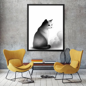 minimalist black white cat illustration modern line art animal wall art