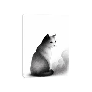 minimalist black white cat illustration modern line art animal wall art