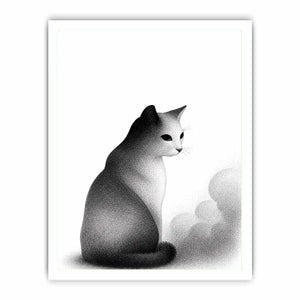 minimalist black white cat illustration modern line art animal wall art