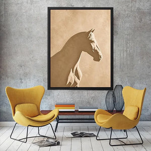 minimalist horse silhouette neutral beige wall art modern animal canvas decor