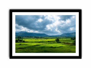 green valley landscape misty hills nature wall art calming countryside canvas