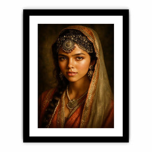 vintage indian woman portrait royal jewelry traditional art canvas wall decor