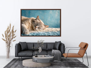 sleeping cat soft pastel cozy pet wall art calm home decor canvas