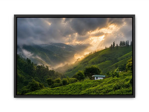 misty green hills landscape fog valley nature wall art peaceful countryside canvas