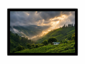 misty green hills landscape fog valley nature wall art peaceful countryside canvas