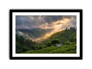 misty green hills landscape fog valley nature wall art peaceful countryside canvas