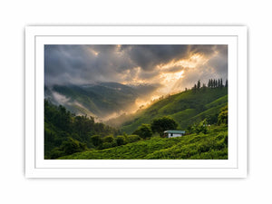misty green hills landscape fog valley nature wall art peaceful countryside canvas
