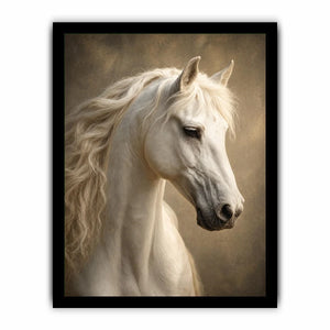white horse portrait neutral tones elegant animal wall art canvas decor
