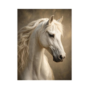 white horse portrait neutral tones elegant animal wall art canvas decor