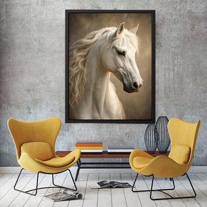 white horse portrait neutral tones elegant animal wall art canvas decor