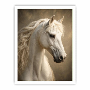 white horse portrait neutral tones elegant animal wall art canvas decor
