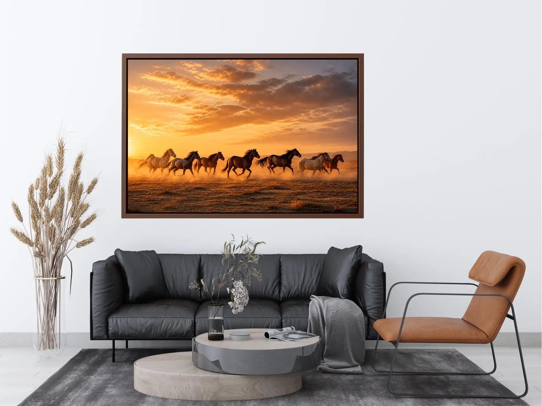 running horses herd desert sunset dust wildlife wall art canvas decor