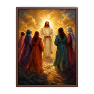 Jesus surrounded by followers in radiant golden light Christian spiritual wall art canvas