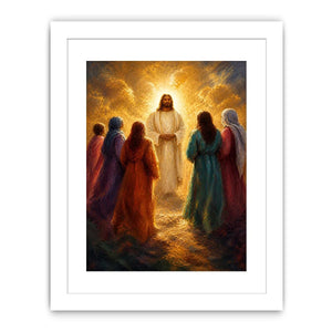 Jesus surrounded by followers in radiant golden light Christian spiritual wall art canvas