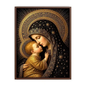 Madonna and Child wall art with golden halos black and gold religious canvas print