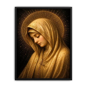 Golden Virgin Mary wall art with radiant halo luxury renaissance religious canvas print